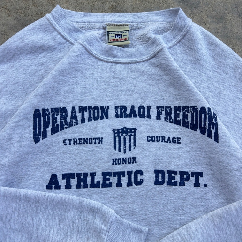 Vintage 2000s Lee Iraqi Freedom Athletic Dept Sweatshirt Gray XL (f1)